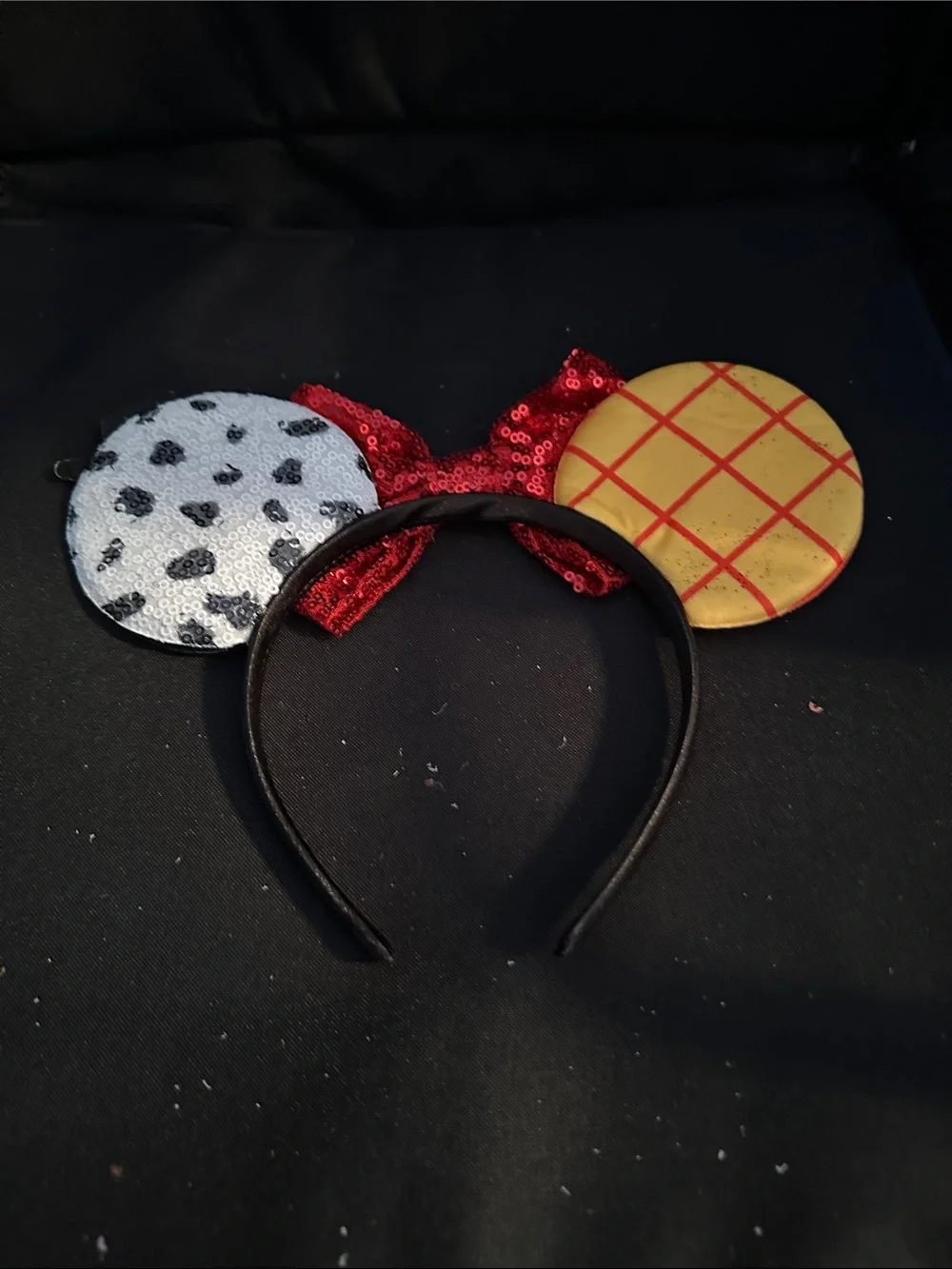 Toy Story Sequin Bow Ear Headband - Red Bow, Yellow & Blue Ears